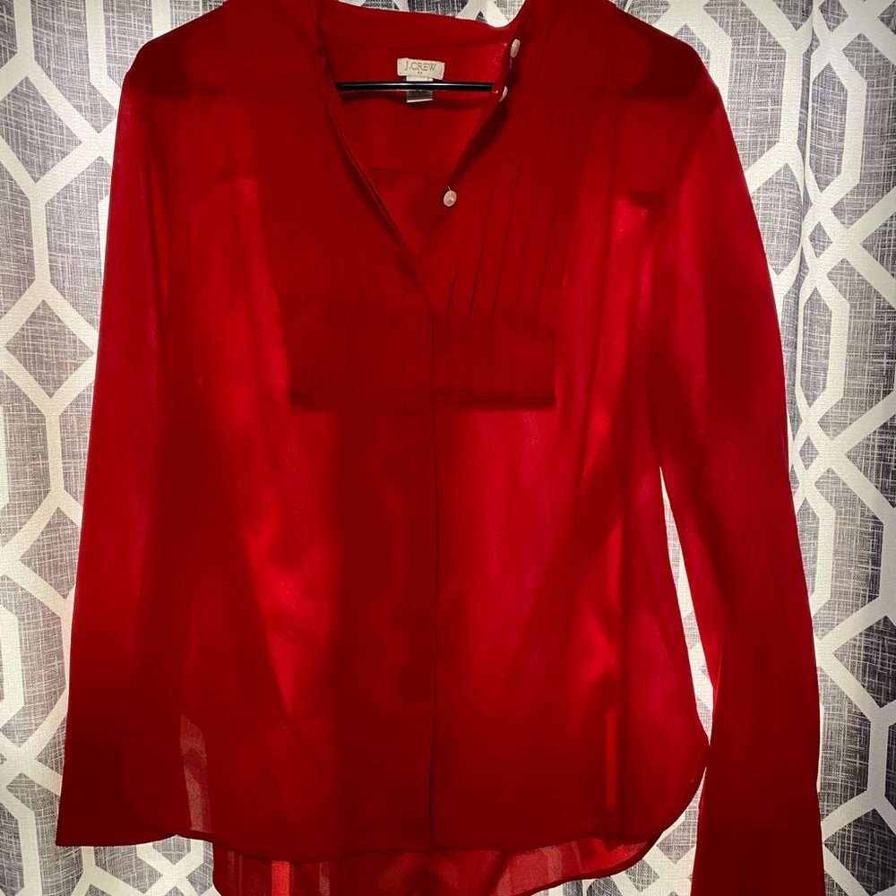 J. Crew Red Button Down Pleated Front - image 1